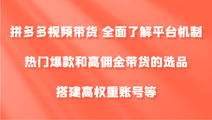 拼多多视频带货 全面了解平台机制、热门爆款和高佣金带货的选品，搭建高权重账号等-rose网创