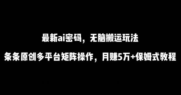 最新ai流量密码，傻瓜式搬运玩法，条条原创，多平台矩阵操作，月赚5万+保姆式教程【揭秘】-rose网创