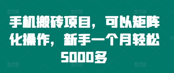 手机搬砖项目，可以矩阵化操作，新手一个月轻松5000多-rose网创