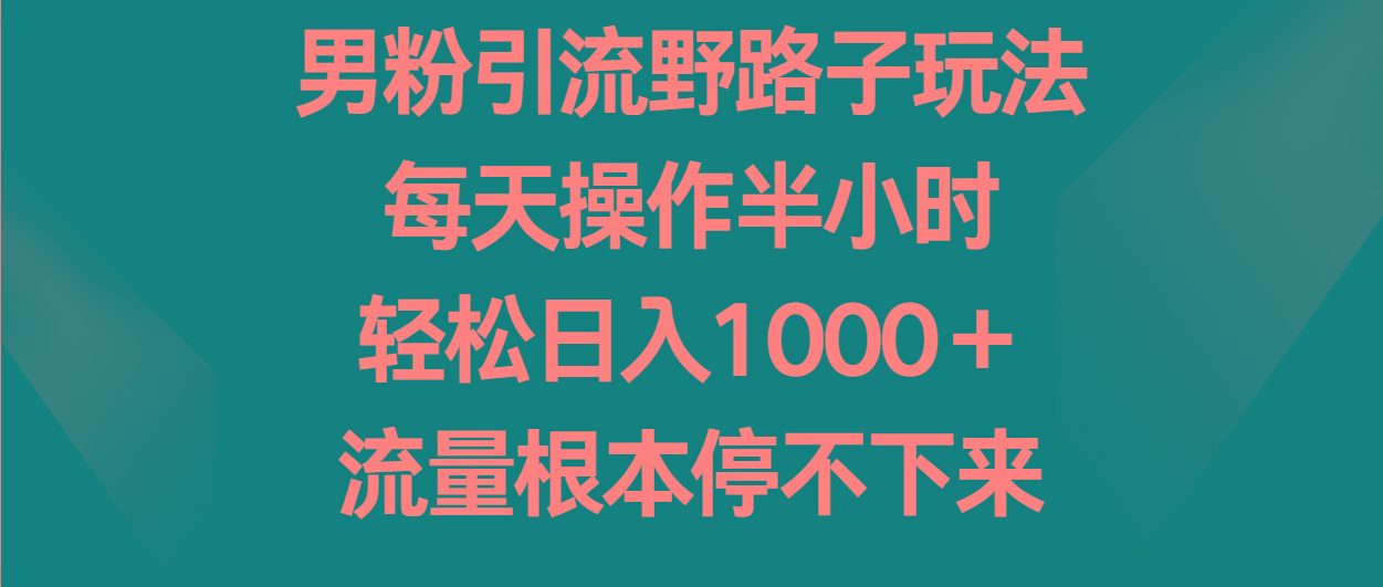 男粉引流野路子玩法,每天操作半小时轻松日入1000+,流量根本停不下来-rose网创