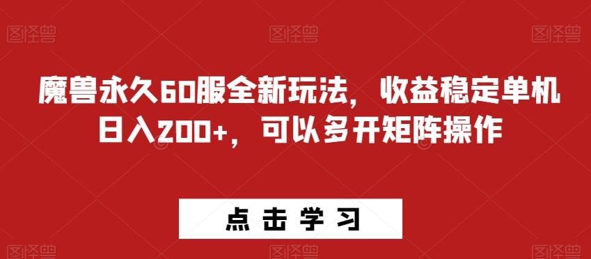 魔兽永久60服全新玩法，收益稳定单机日入200+，可以多开矩阵操作-rose网创