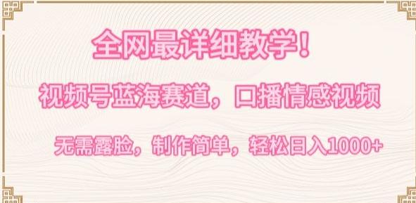 全网最详细教学，视频号蓝海赛道，口播情感视频，无需露脸，制作简单，轻松实现日入1000+【揭秘】-rose网创