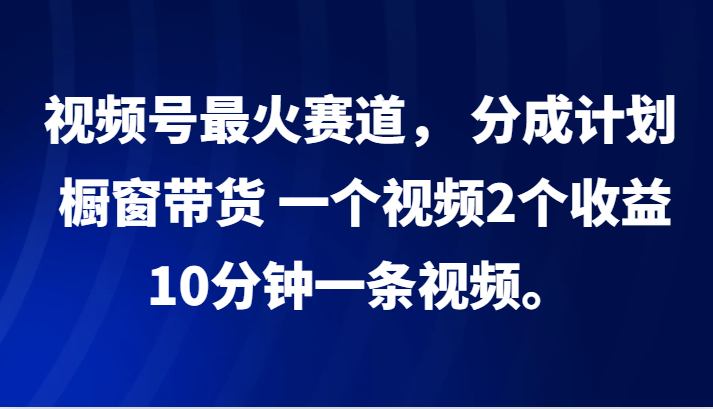 视频号最火赛道， 分成计划， 橱窗带货，一个视频2个收益，10分钟一条视频。-rose网创
