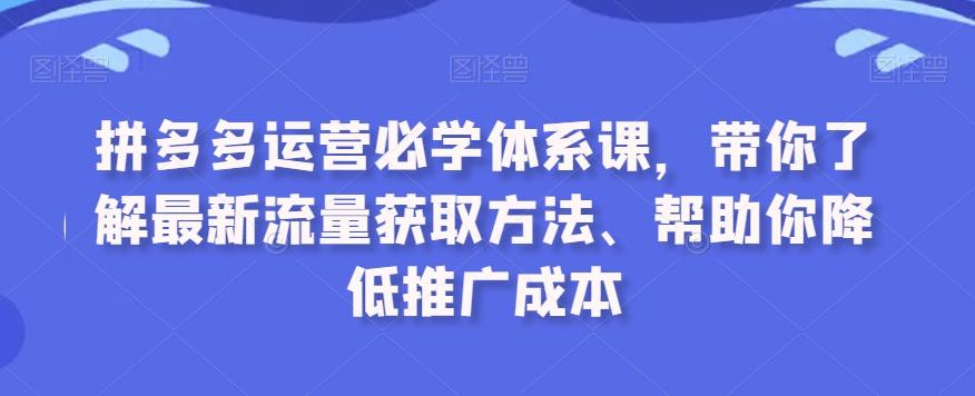 拼多多运营必学体系课，带你了解最新流量获取方法、帮助你降低推广成本-rose网创