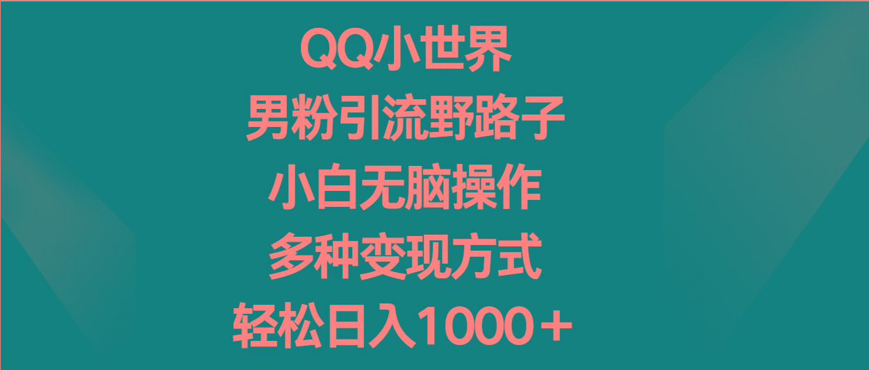 QQ小世界男粉引流野路子,小白无脑操作,多种变现方式轻松日入1000+-rose网创