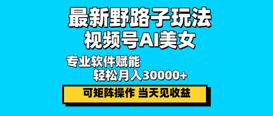 最新野路子玩法，视频号AI美女，当天见收益，轻松月入30000＋-rose网创