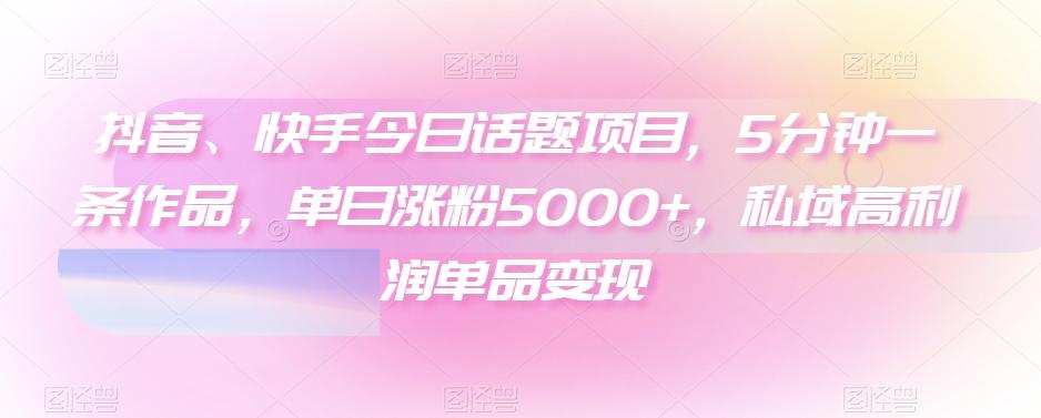 抖音、快手今日话题项目，5分钟一条作品，单日涨粉5000+，私域高利润单品变现-rose网创