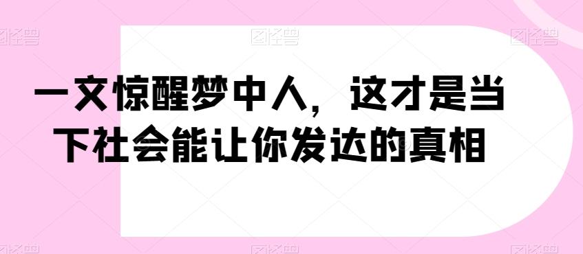 一文惊醒梦中人，这才是当下社会能让你发达的真相【公众号付费文章】-rose网创