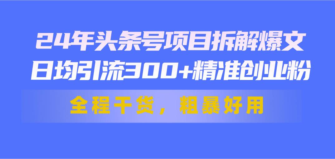 24年头条号项目拆解爆文，日均引流300+精准创业粉，全程干货，粗暴好用-rose网创