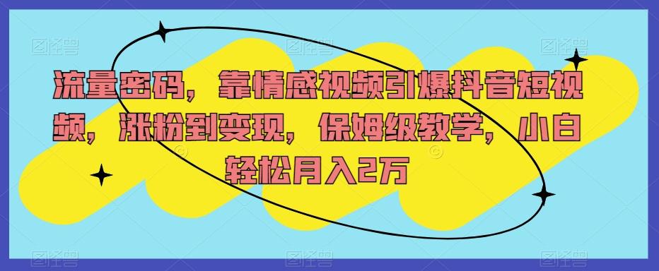 流量密码,靠情感视频引爆抖音短视频,涨粉到变现,保姆级教学,小白轻松月入2万【揭秘】-rose网创