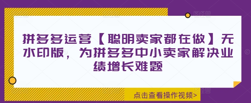 拼多多运营【聪明卖家都在做】无水印版，为拼多多中小卖家解决业绩增长难题-rose网创