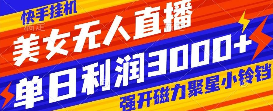 快手挂机，美女无人直播，强开磁力聚星小铃铛，日入3000+-rose网创