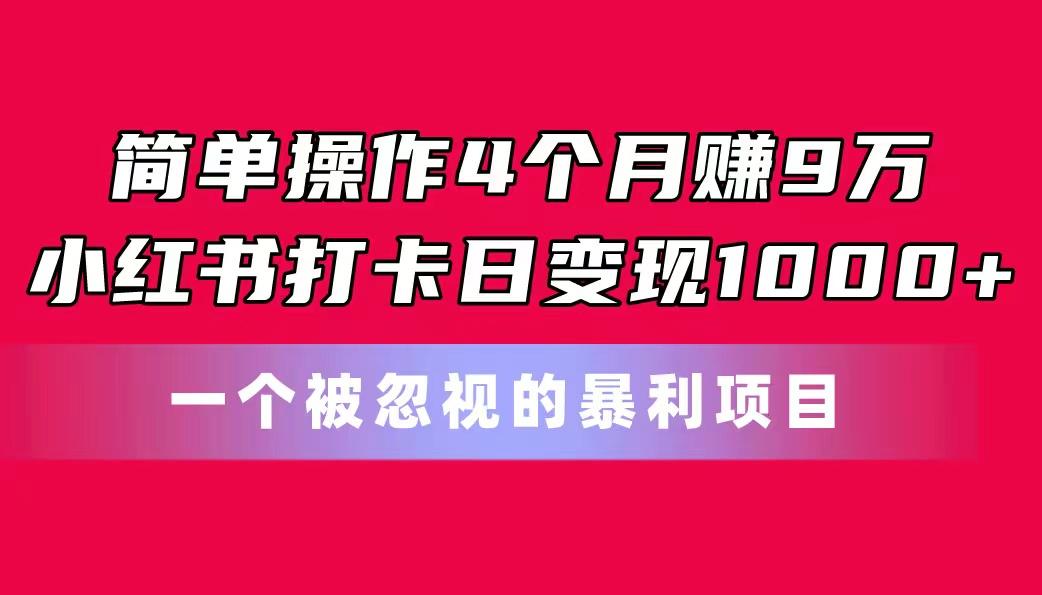 简单操作4个月赚9万！小红书打卡日变现1000+！一个被忽视的暴力项目-rose网创