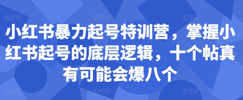 小红书暴力起号特训营,掌握小红书起号的底层逻辑,十个帖真有可能会爆八个-rose网创