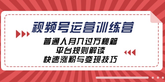 视频号运营训练营：普通人月入过万秘籍，平台规则解读，快速涨粉与变现-rose网创