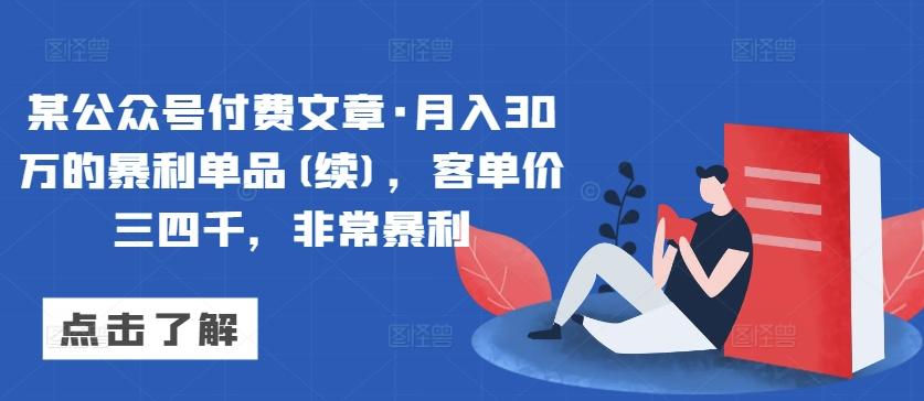 某公众号付费文章·月入30万的暴利单品(续)，客单价三四千，非常暴利-rose网创