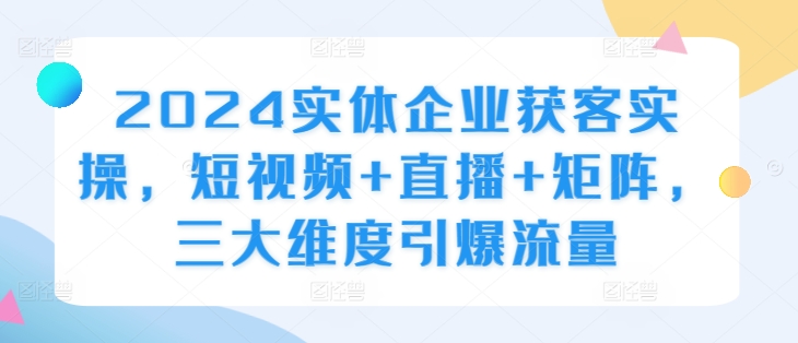 2024实体企业获客实操,短视频+直播+矩阵,三大维度引爆流量-rose网创