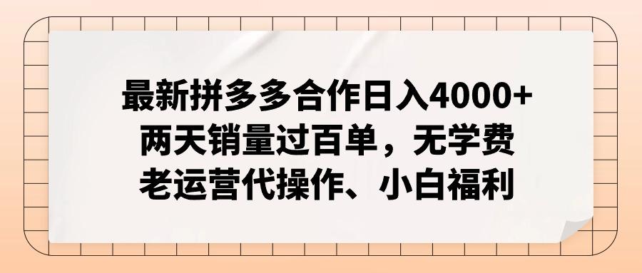最新拼多多合作日入4000+两天销量过百单，无学费、老运营代操作、小白福利-rose网创