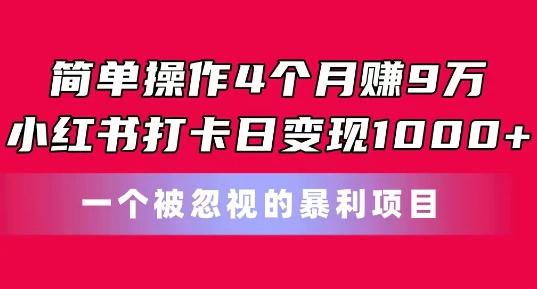 简单操作4个月赚9w，小红书打卡日变现1k，一个被忽视的暴力项目【揭秘】-rose网创